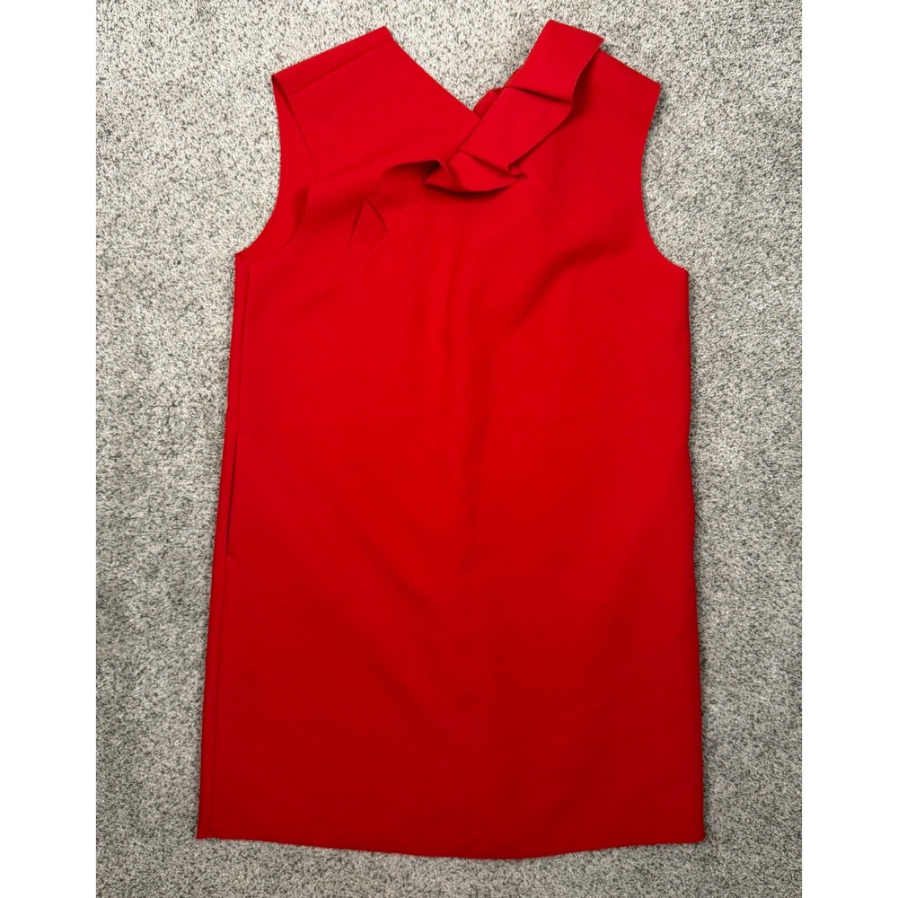 MSGM Dress Red Crepe Ruffle Asymmetric IT 48 US 12 Sleeveless Shift Mini New‎